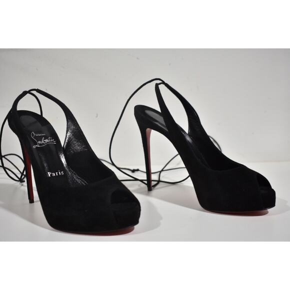 Christian Louboutin Lace Up NVP 120 Black Suede Peep Toe Sandal Heel Pump 36 - Picture 4 of 12